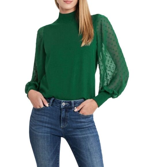 CeCe Clip Dot Sleeve Sweater, Holiday Christmas Party Top, Green, Size Small NWT - Picture 6 of 10